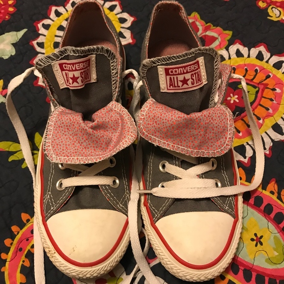 Converse Shoes - Dark Gray Converse With Pink trim